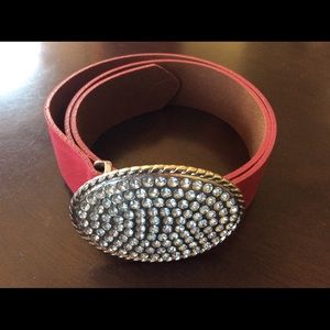 Pink Rhinestone Belt, Leather